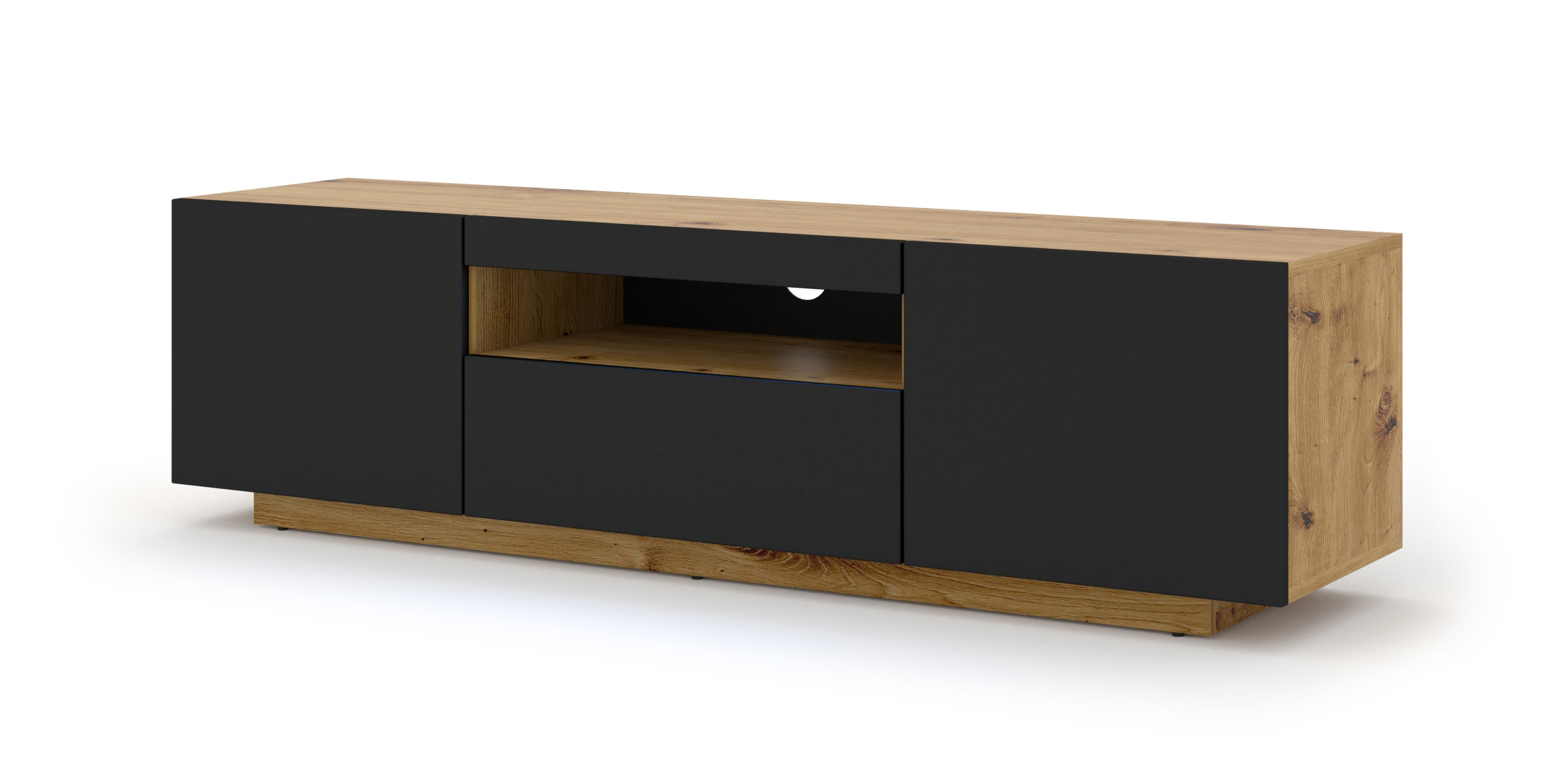 Szafka RTV AURA 150 cm dąb artisan / czarny mat uniwersalna + LED - obrazek 2