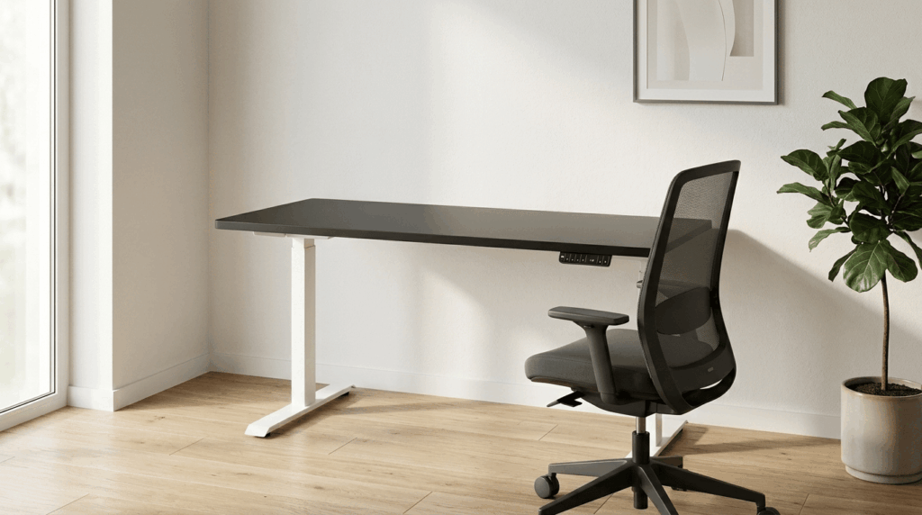 Biurko elektryczne z regulacją BIMotion 1S 140x70x3,2 cm czarny mat biały
