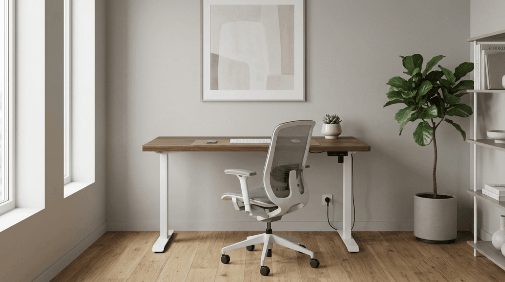 Biurko elektryczne z regulacją BIMotion 1S 140x70x3,2 cm orzech biały
