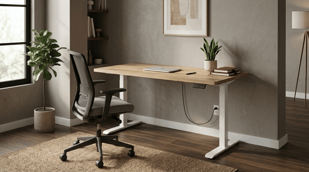 Biurko regulowane BIM Natural Desk fornir dębowy 160x80x3 dąb biały