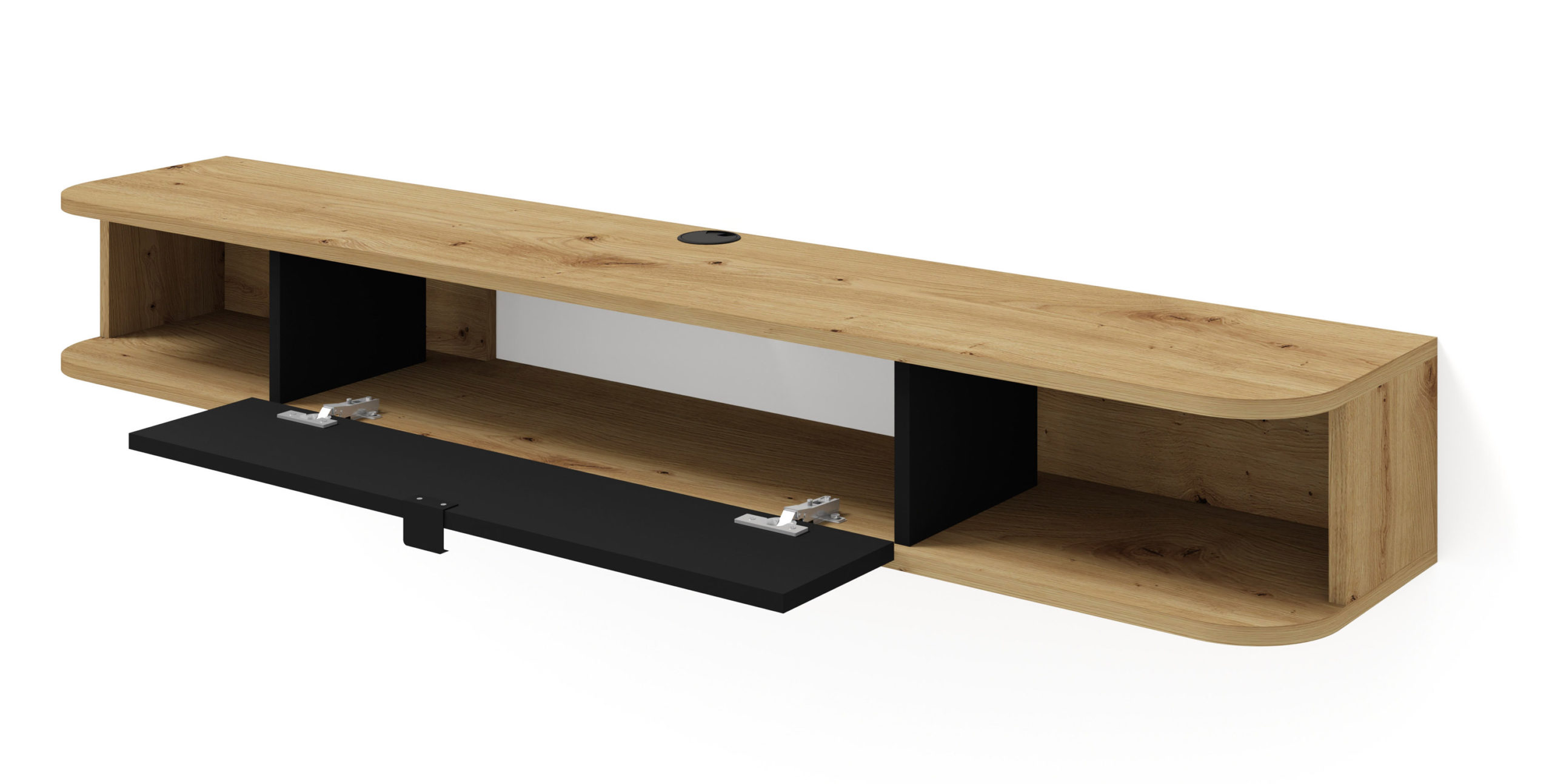 Szafka RTV ICARUS 156 pod telewizor wisząca obła dąb artisan / czarny mat - obrazek 6