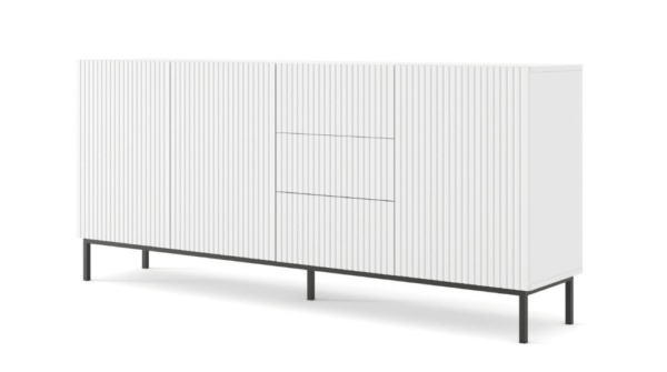 Komoda RAVENNA B 200 cm 3D3S biały mat czarna rama