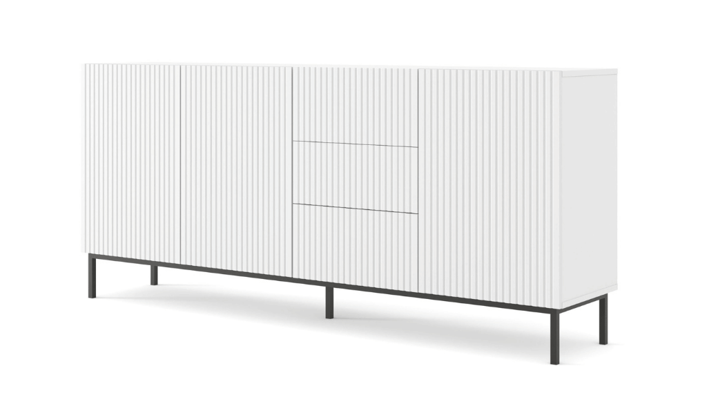 Komoda RAVENNA B 200 cm 3D3S biały mat czarna rama