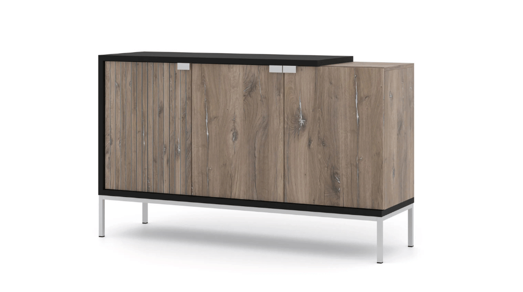 Komoda TOLEDO 143 cm 3D dąb flagstaff czarny mat + srebrna rama