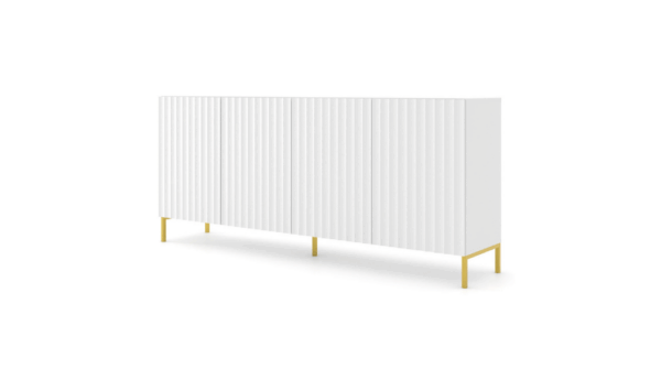 Komoda WAVE 200 cm 4D biały mat złota rama
