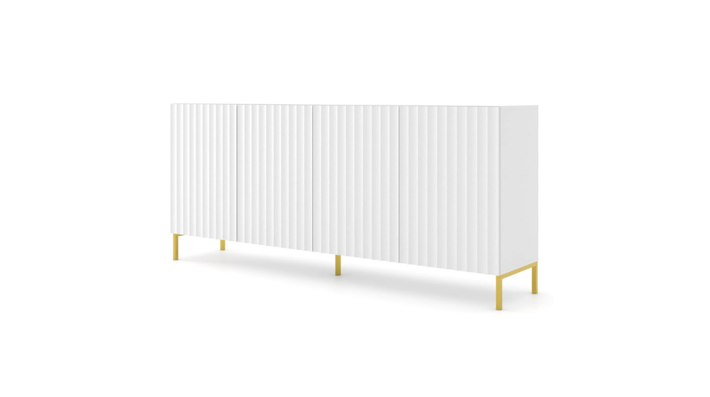 Komoda WAVE 200 cm 4D biały mat złota rama