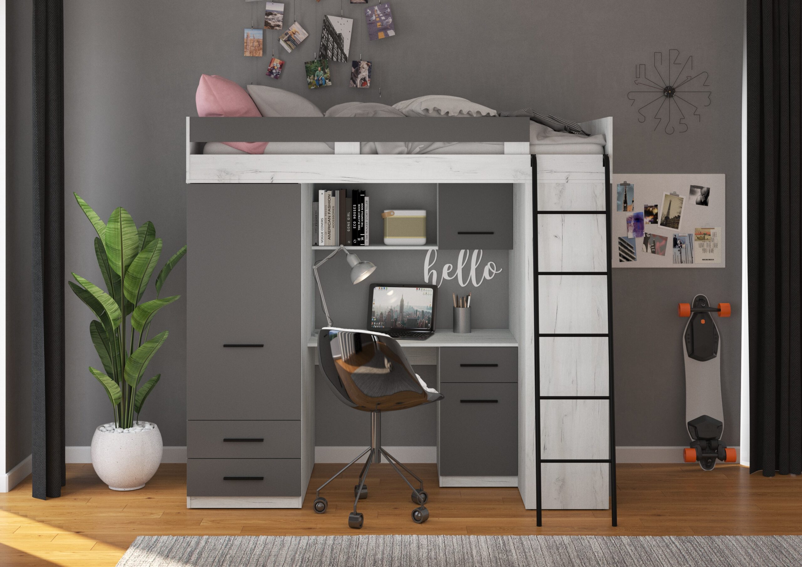 LEVEL P aranżacja front craft biały grafit
