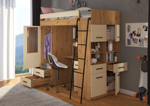 LEVEL P aranżacja regał dąb artisan krem