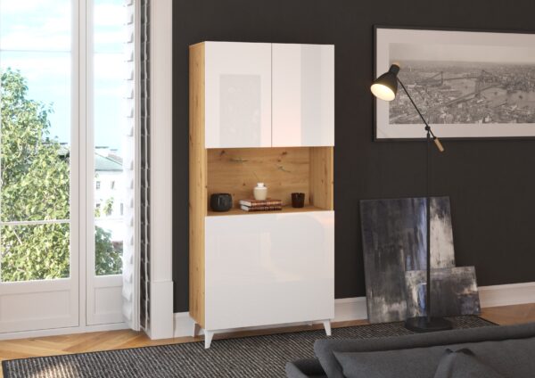 MEGAN 1 aranżacja 1 dąb artisan biały połysk