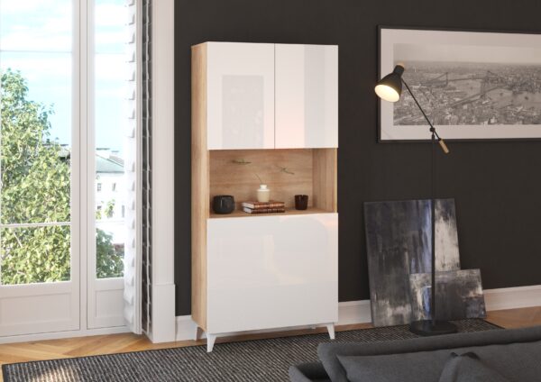 MEGAN 1 aranżacja 1 sonoma jasna biały połysk