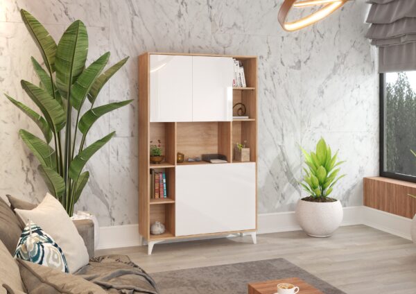 MEGAN 2 aranżacja 1 sonoma jasna biały połysk