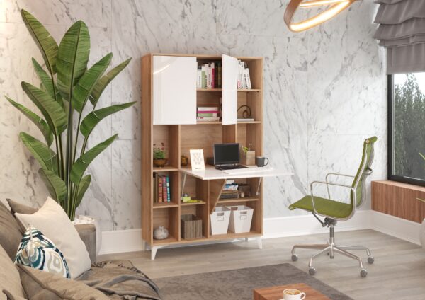 MEGAN 2 aranżacja 1 sonoma jasna biały połysk open