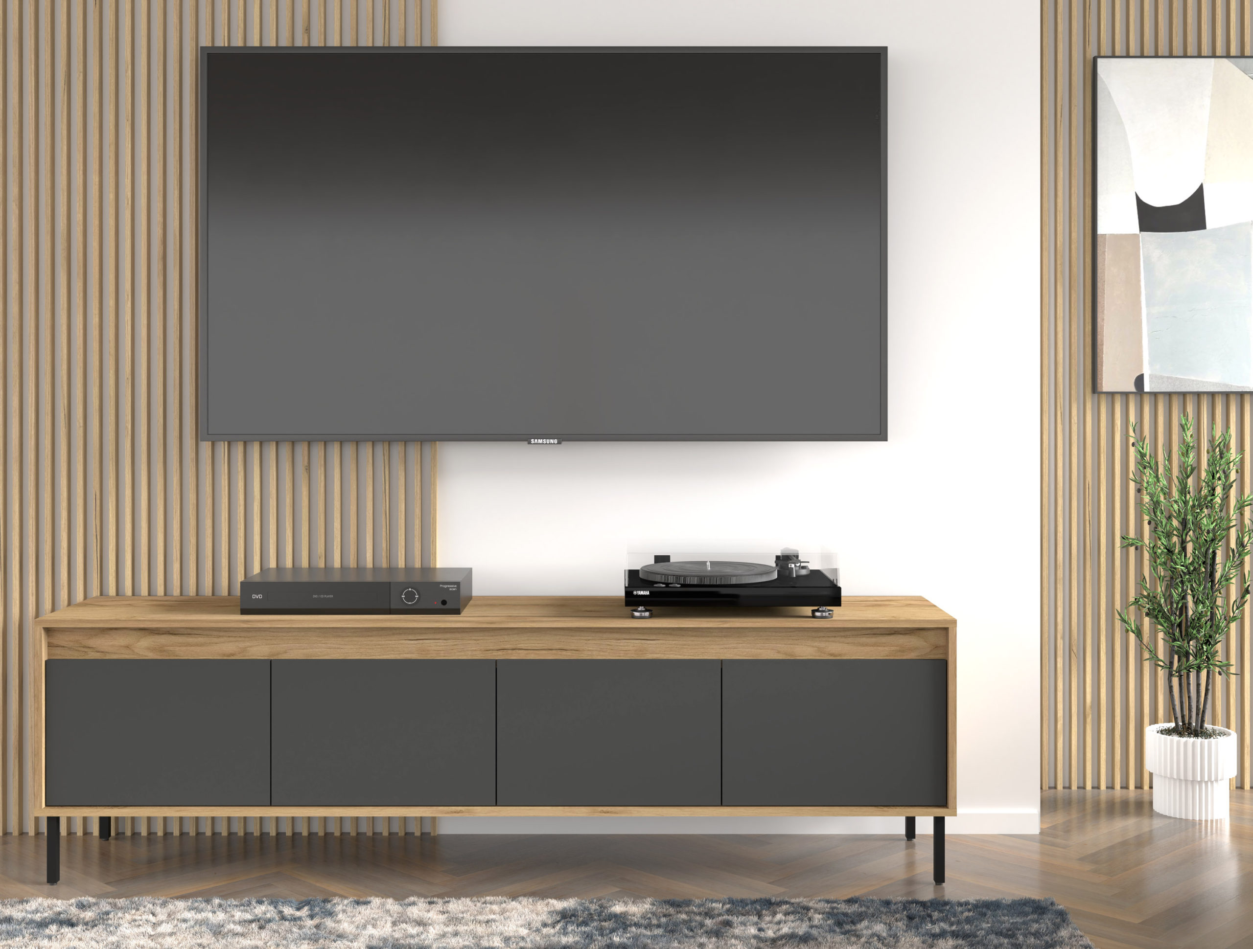 Szafka RTV NESTA 192 cm dąb craft złoty / bazalt - obrazek 3