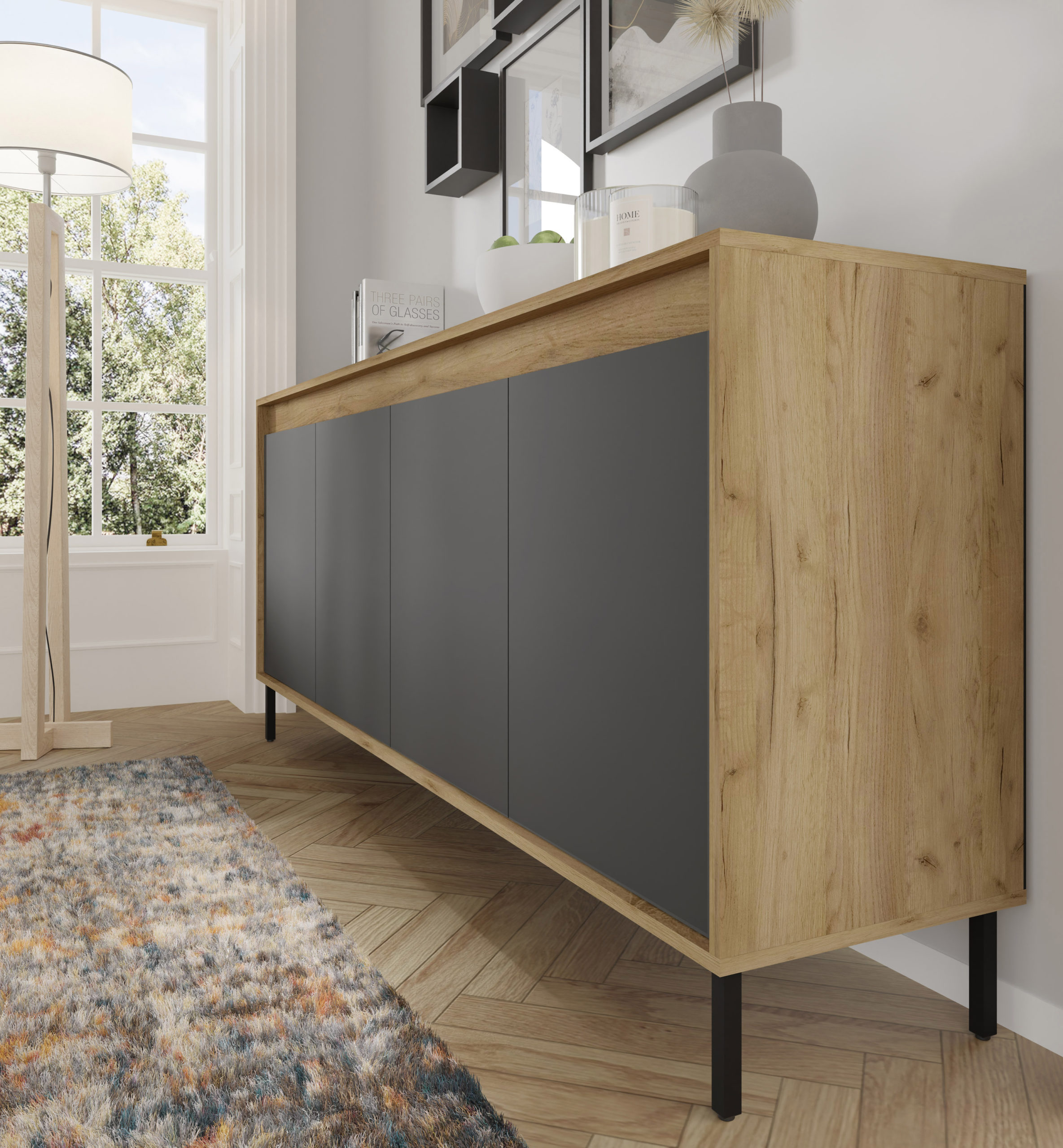 Komoda NESTA 192 cm dąb craft złoty / bazalt - obrazek 4