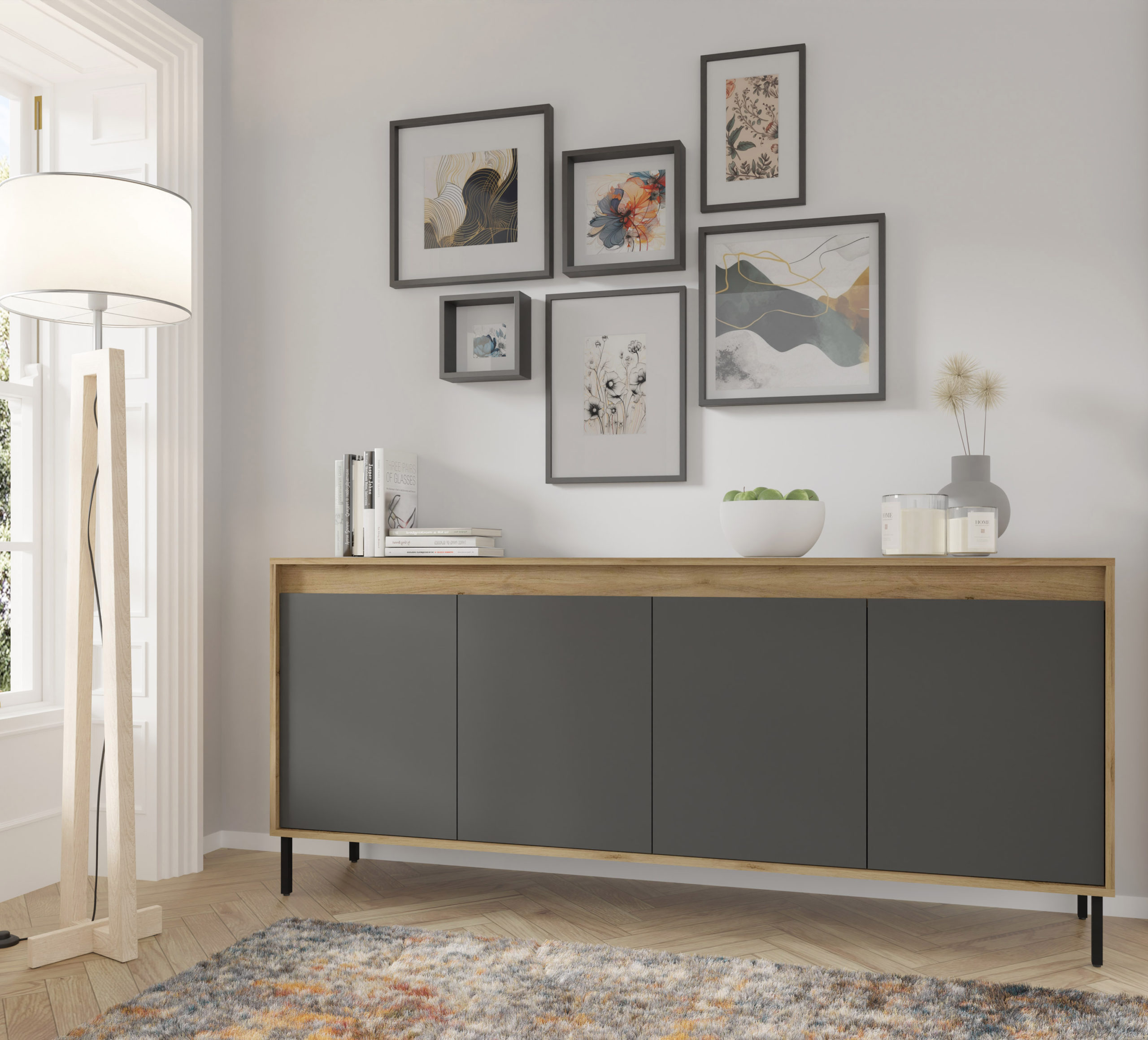 Komoda NESTA 192 cm dąb craft złoty / bazalt - obrazek 3