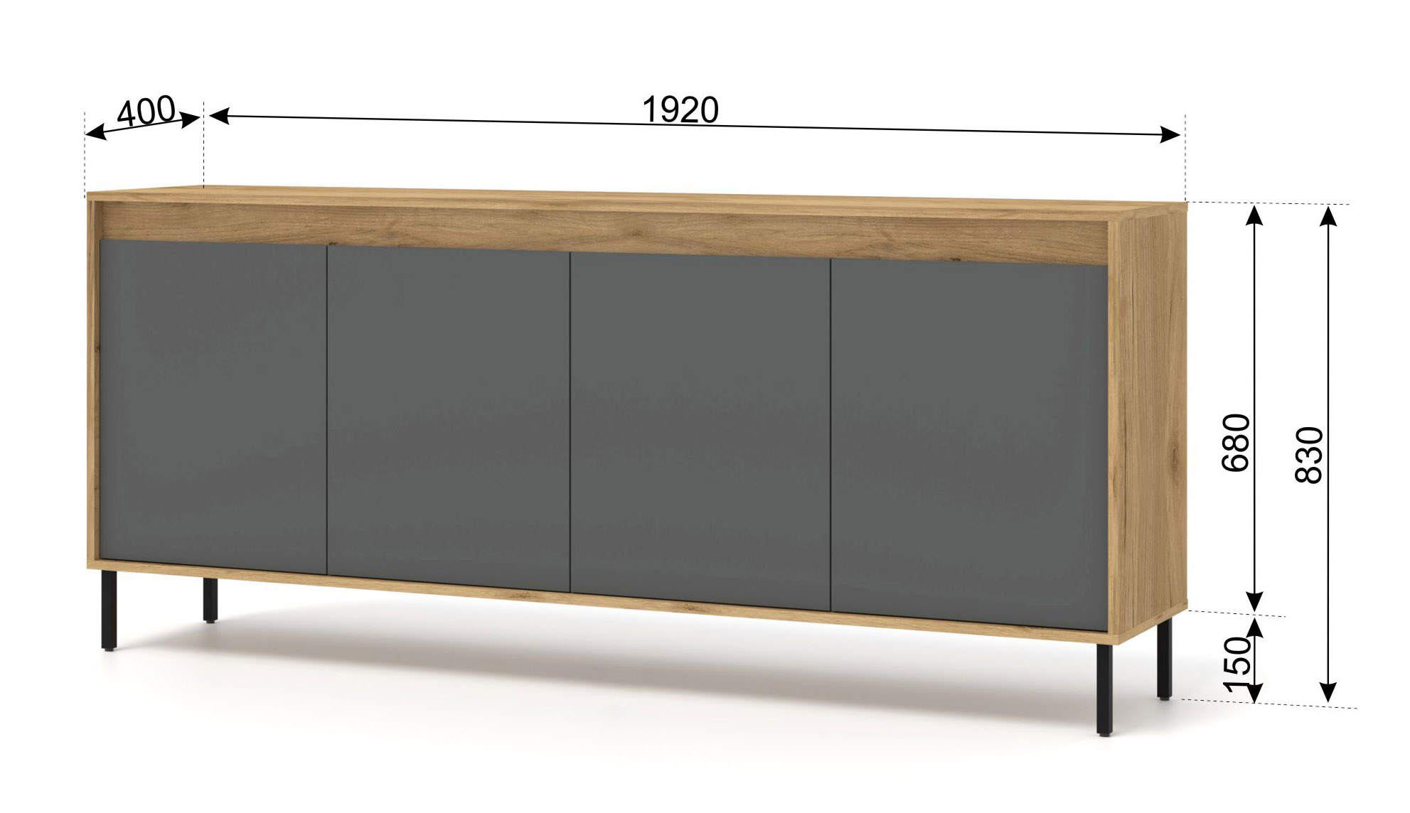 Komoda NESTA 192 cm dąb craft złoty / bazalt - obrazek 6