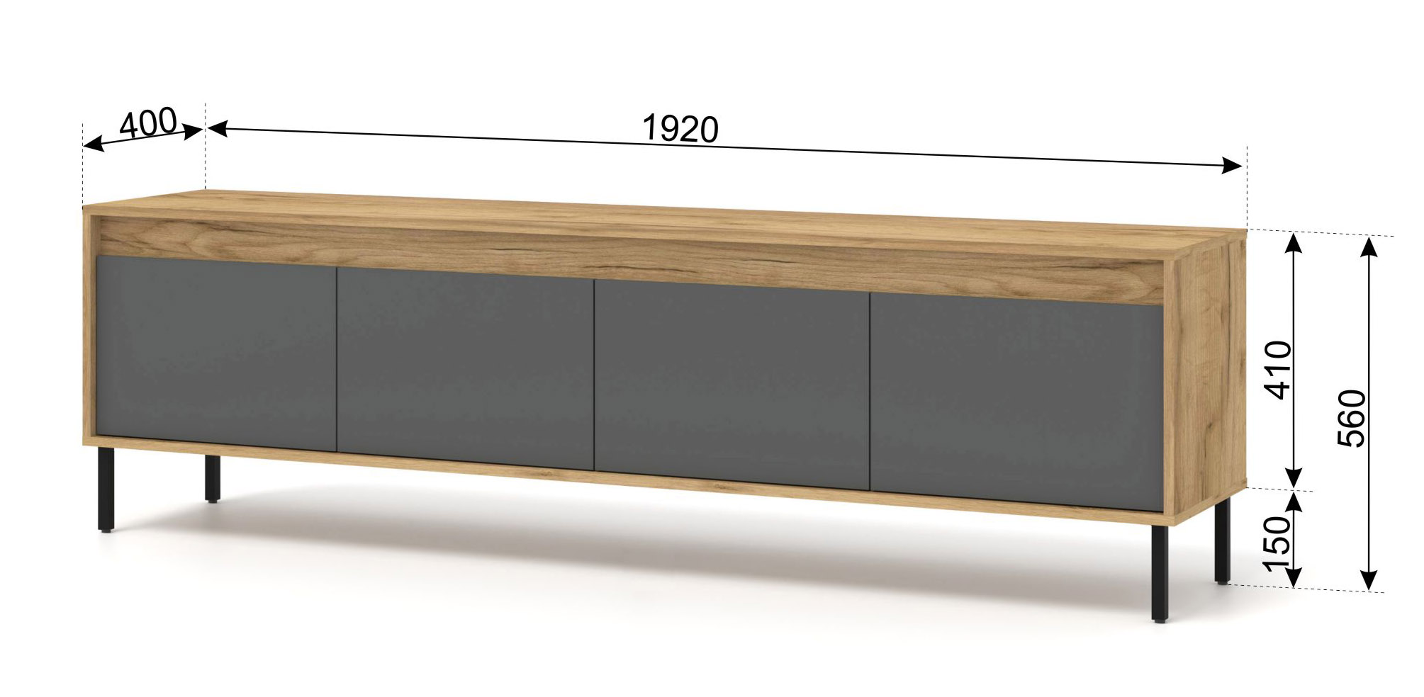 Szafka RTV NESTA 192 cm dąb craft złoty / bazalt - obrazek 6