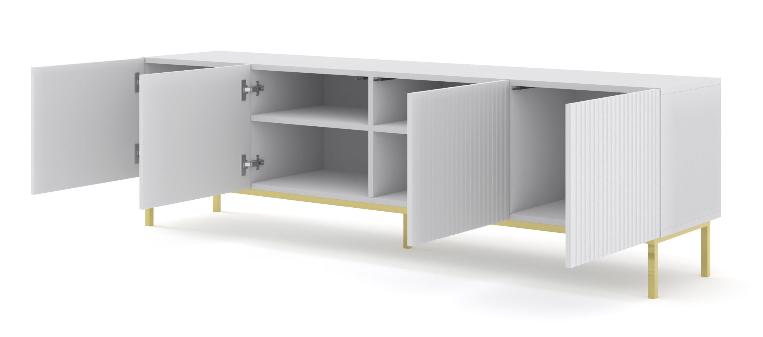 Szafka RTV RAVENNA B 200 cm 4D biały mat rama złota - obrazek 2