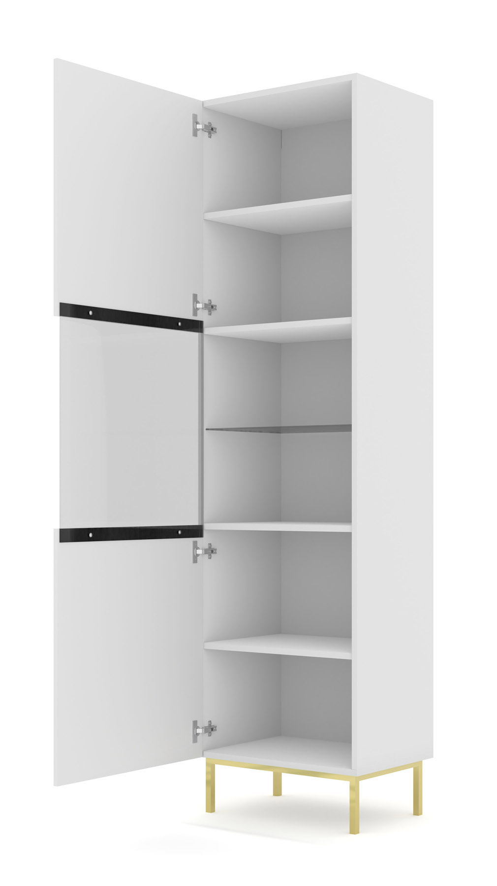 Witryna stojąca RAVENNA B 60 cm 1D frezowana biały mat rama złota - obrazek 2