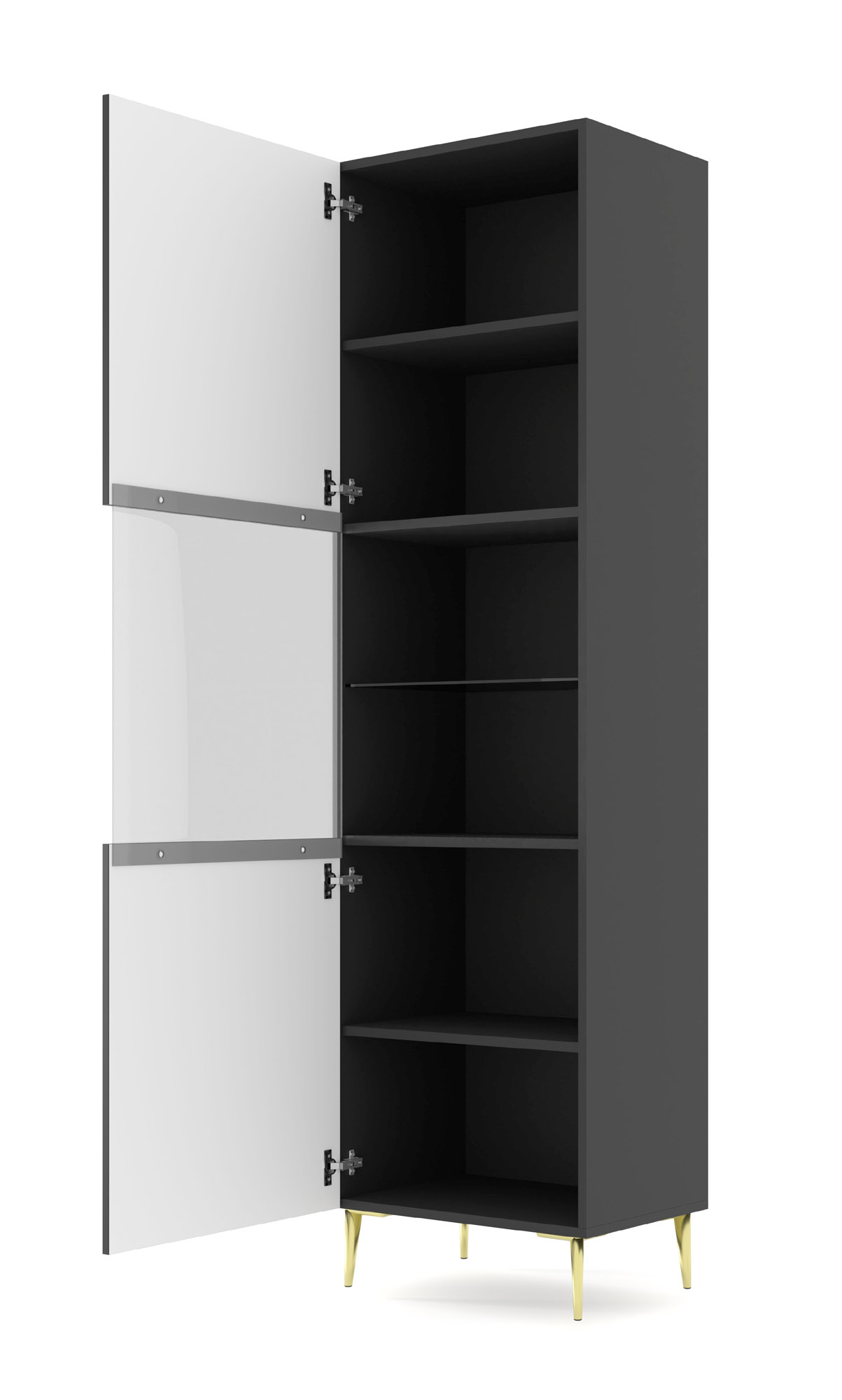 Witryna stojąca RAVENNA B 60 cm 1D frezowana czarny mat szpilki złote - obrazek 2
