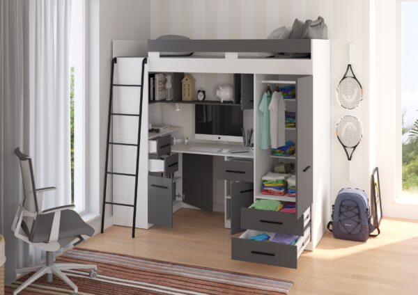 SMYK L aranżacja bok biały grafit open