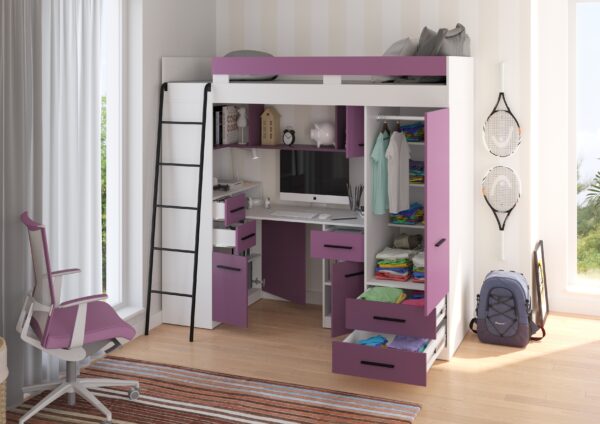 SMYK L aranżacja bok biały lawenda fiolet open