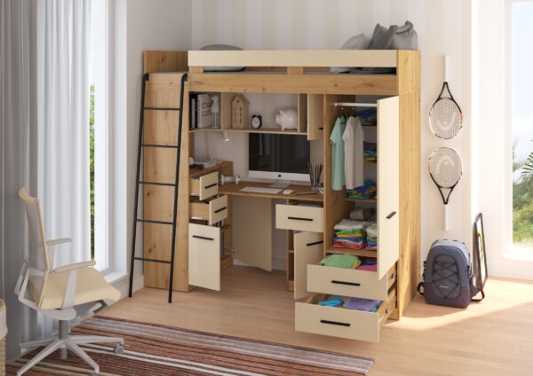 SMYK L aranżacja bok dąb artisan krem open