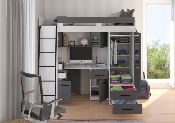 SMYK L aranżacja front biały grafit open