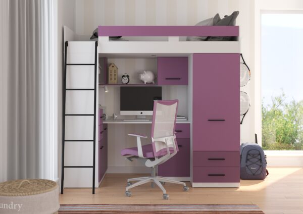 SMYK L aranżacja front biały lawenda fiolet