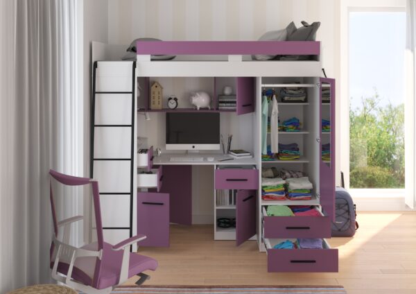 SMYK L aranżacja front biały lawenda fiolet open