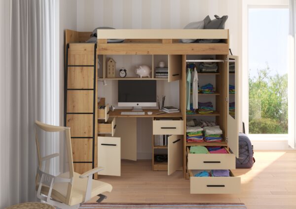 SMYK L aranżacja front dąb artisan krem open