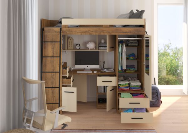 SMYK L aranżacja front dąb burgundzki krem open