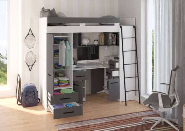 SMYK P aranżacja bok biały grafit open