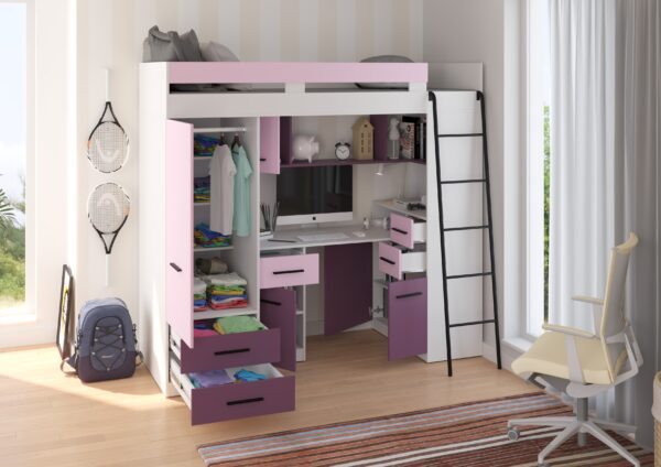 SMYK P aranżacja bok biały lawenda fiolet open