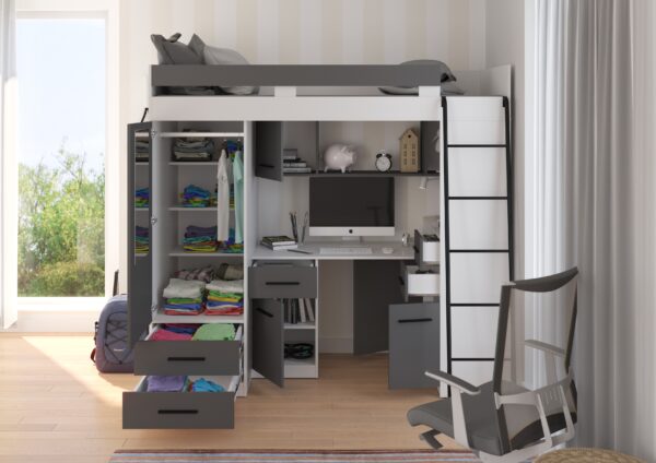 SMYK P aranżacja front biały grafit open