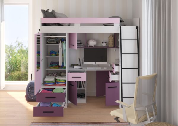 SMYK P aranżacja front biały lawenda fiolet open