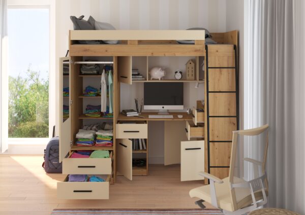 SMYK P aranżacja front dąb artisan krem open