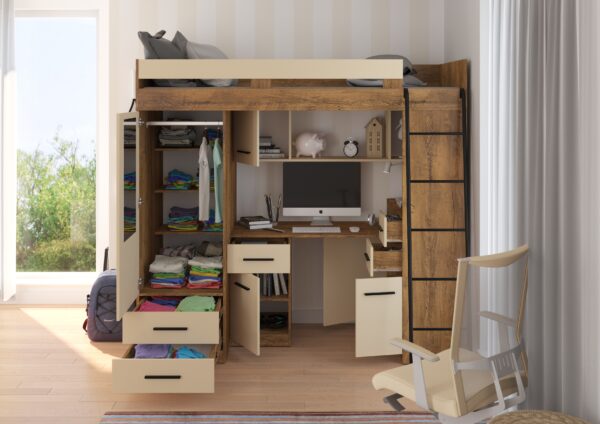 SMYK P aranżacja front dąb burgundzki krem open