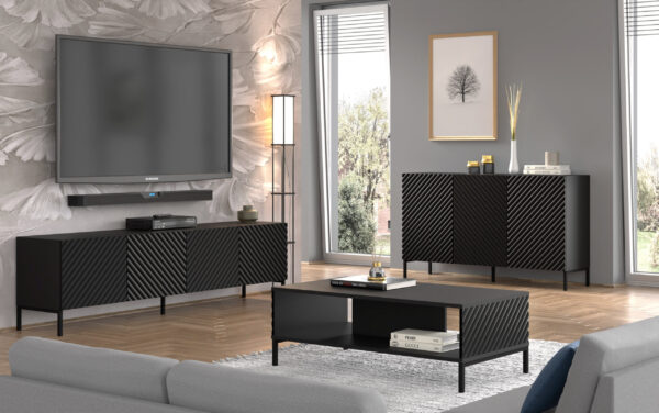 Komoda SURF 150 cm 3D czarny mat czarna rama