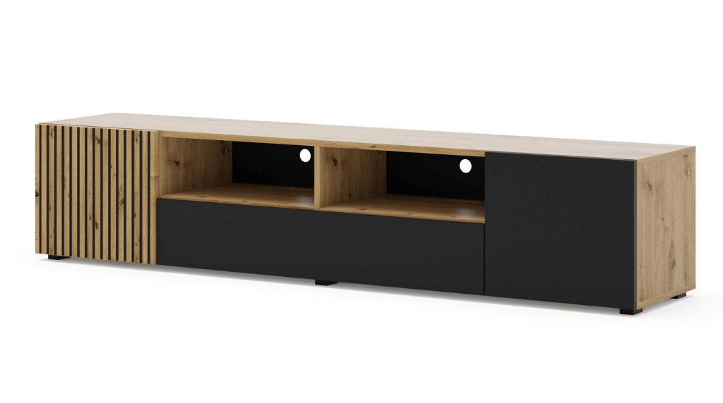 Szafka RTV AURIS 200 cm dąb artisan czarny mat