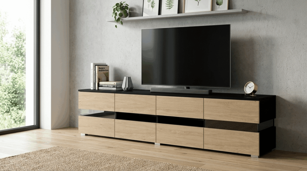 Szafka RTV VIPER 186 cm czarny mat dąb stone