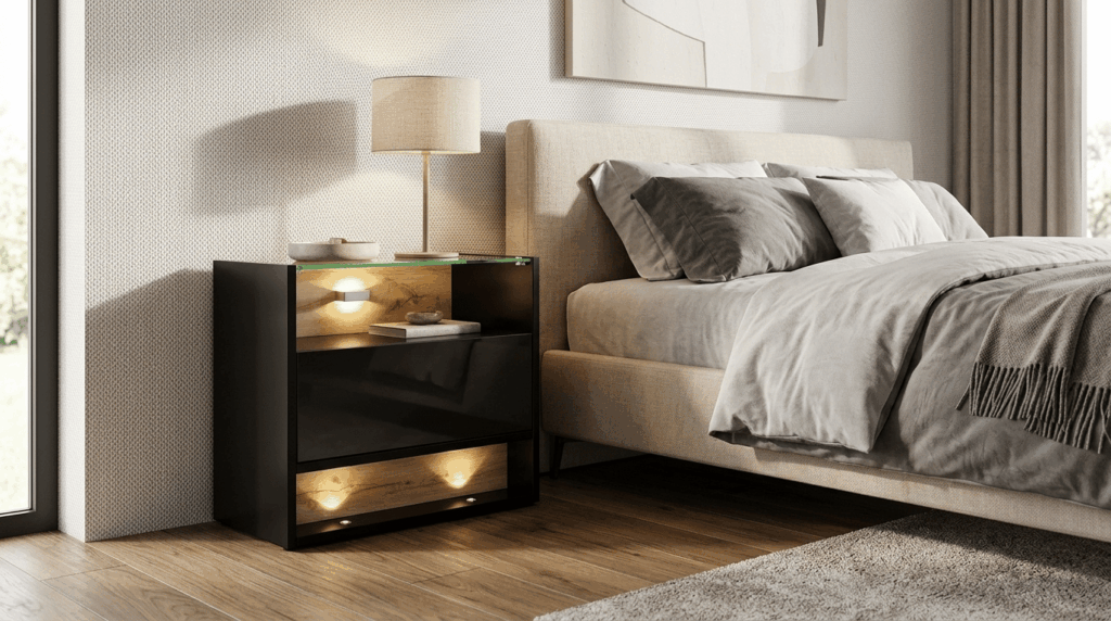Szafka nocna VISIONARY 55 cm dąb wotan czarny połysk