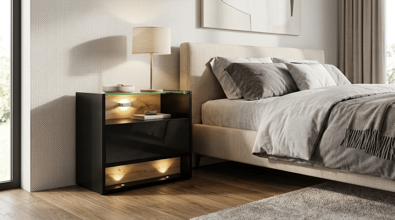 Szafka nocna VISIONARY 55 cm dąb wotan czarny połysk