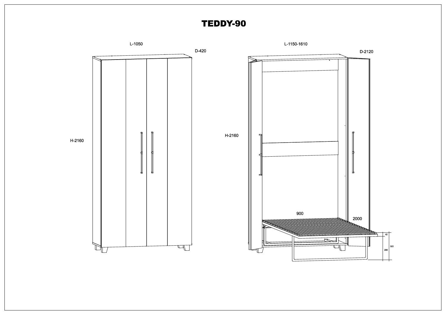 Półkotapczan pionowy TEDDY 90x200 cm łóżko dąb burgundzki - obrazek 5
