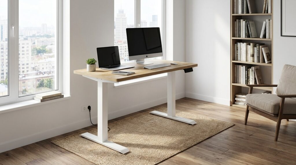 biurko regulowane bim natural desk fornir debowy 120x65x3 dab bialy generated