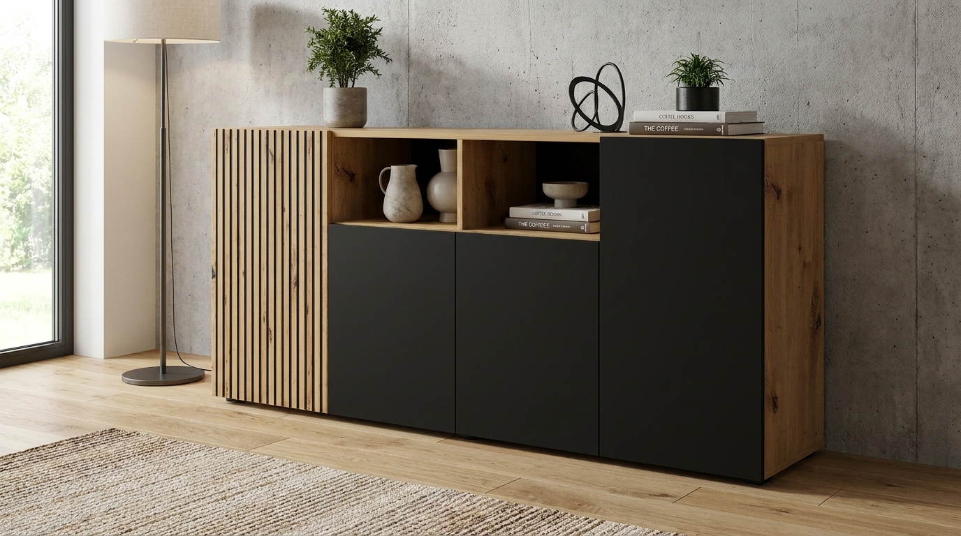 komoda auris 4d 180 cm dab artisan czarny mat generated