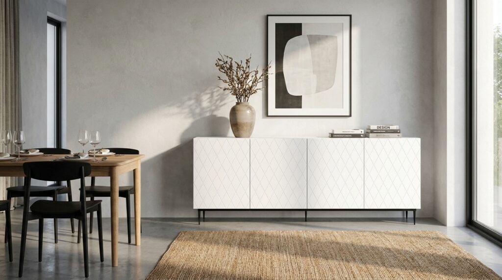 komoda diuna 192 cm 4d bialy mat czarna rama generated