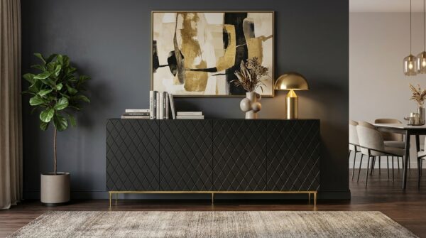 komoda diuna 192 cm 4d czarny mat zlota rama generated