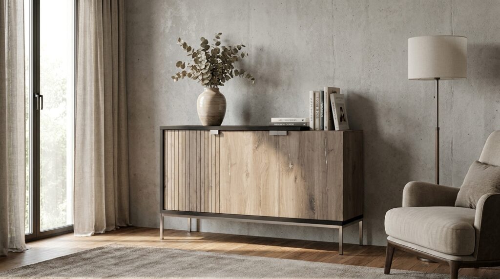 komoda toledo 143 cm 3d dab flagstaff czarny mat srebrna rama generated
