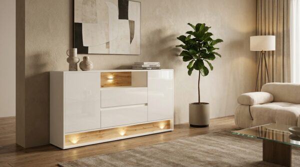 komoda visionary 160 cm bialy polysk dab wotan generated